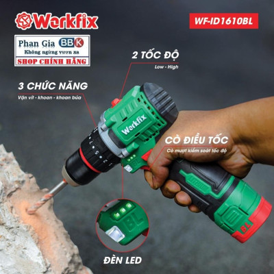 Máy Khoan Dùng Pin WORKFIX  16,8V -  Đầu Kẹp Autolook 10mm Pin 4 Cell bảo hành chính hãƞg