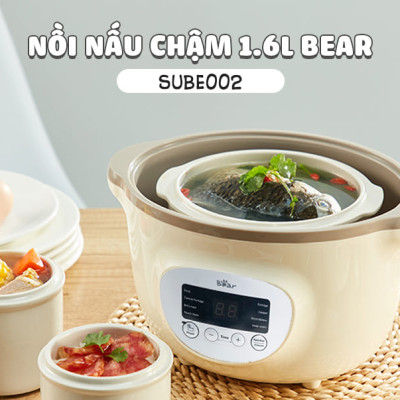 Nồi Ninh, Hấp, Nấu Cháo, Nấu Đồ Ăn Dặm Cho Bé 6 Trong 1 BEAR SUBE002 Có Lồng Hấp Dung Tích 1.6L Công Suất 200W - Hàng Chính Hãng - Hàng Chính Hãng