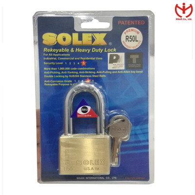 Ổ khóa Solex R50L thân đồng rộng 50mm càng dài 55mm - MSOFT