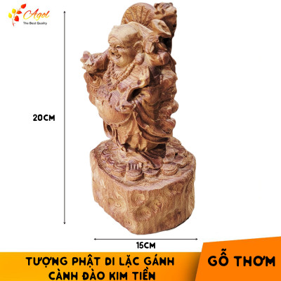 Tượng Phật Di Lặc Gánh Cành Đào Ngũ Lộc Kim Tiền Gỗ Thơm Bách Mộc Ngọc Am - Sản phẩm cao cấp cực thơm