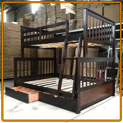 Giường 2 tầng màu nâu Tundo trên 1m2 dưới 1m6 kèm 2 học tủ