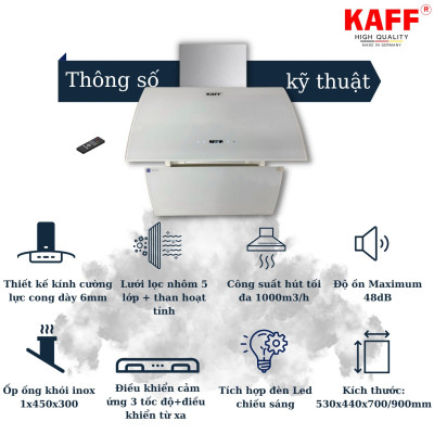 Máy hút mùi kính vát cong dạng TV cảm ứng điều khiển từ xa 900mm KAFF KF-LUX-AT90H-WH - Hàng Chính Hãng
