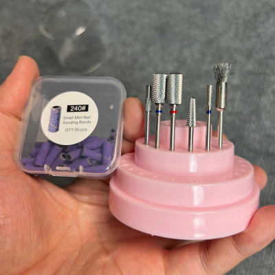 Combo 5 Đầu Mài Titan Vonfram Kèm 50 Nhám Tím Mini 240 Tặng Chổi Vệ Sinh Đầu Mài Chuyên Dùng Làm Nail Cá Nhân phá gel