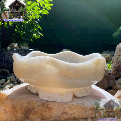 Bát thả hoa tụ lộc đá thạch anh trắng NHA SAN BTH02 Tượng trưng cho sự thịnh vượng, sung túc - 10.4kg (33 x 13 cm)