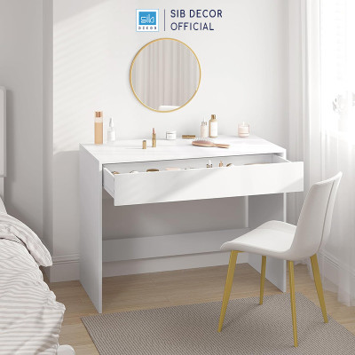 Bàn Gỗ Đơn Giản Kèm Ngăn Kéo Màu Trắng Thương Hiệu SIB Decor BLV92