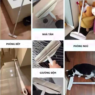Cây Lăn Bụi Cán Dài Làm Sạch Quần Áo, Sàn Nhà, Ga Giường, Lông Chó Mèo - Độ Dài Tùy Chỉnh, Kèm 1 Lõi Thay Thế