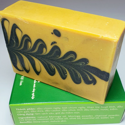 Xà Phòng Chùm Ngây Moris Handmade - 100% Từ Thiên Nhiên, Làm Sạch Sâu, Nuôi Dưỡng Da, An Toàn - Xà Bông chùm ngây - Moringa Soap (100gr). Tặng kèm túi lưới tạo bọt