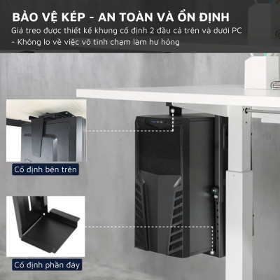 Giá treo PC, giá đỡ CPU gắn bàn DandiHome có thể điều chỉnh độ rộng-cao, bảo hành 1 năm