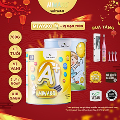 Combo 2 Hộp Sữa Hạt Miwako A+ Vị Vani & Vị Gạo Hộp 700g Nhập Khẩu Malaysia, Sữa Hữu Cơ Cho Bé Từ 1 Tuổi Dị Ứng Đạm Bò Chậm Nói Giúp Phát Triển Trí Não Chiều Cao