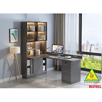 BÀN HỌC – BÀN LÀM VIỆC LIỀN KỆ GỖ MDF TỦ CÁNH KÍNH CÓ ĐÈN LED BLV401 - NỘI THẤT LẮP RÁP VIENDONGADV