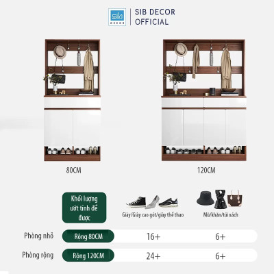 Tủ Giày Đa Năng Tích Hợp 6 Móc Treo Đồ Tiện Lợi, Đặt Tại Lối Vào Phòng Khách SIB Decor KG48