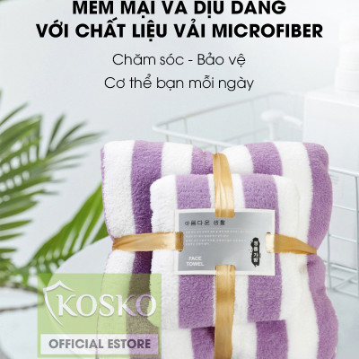 Bộ 2 khăn tắm khổ lớn microfiber KOSKO kích thước 70x140cm và 35x75cm siêu thấm hút không rụng lông