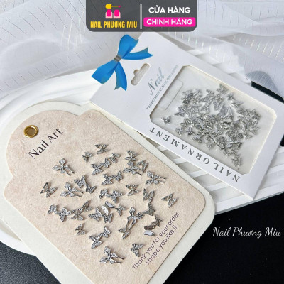 Set 50 Charm Bướm Nơ Kim Loại Đính Móng Hàn Quốc Làm Nail, Charm Nơ Mix Bướm Màu Bạc Trắng Gắn Móng Siêu Đáng Yêu Nữ Women