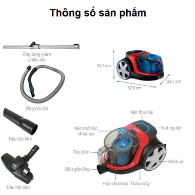 Máy hút bụi không túi PowerPro Compact thương hiệu Hà Lan Philips FC9351/82 1600W - Hàng chính hãng (BH 2 NĂM)