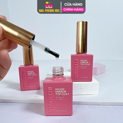 Top Bóng Chà Tráng Gương Vedeeni Làm Nail Chai 15ml Vỏ Đỏ Hồng, Sơn Gel Magic Mirror Top Coat Bám Bột Siêu Sáng, Bền Màu Móng Nữ Women