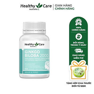 Bổ não Úc Healthy Care Ginkgo Biloba 2000, Giúp tăng tuần hoàn máu não, Cải thiện chức năng nhận thức, Trí nhớ, Giúp an thần và Giảm Stress - OZ Slim Store