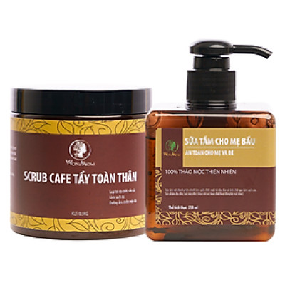 Bộ tắm và tẩy tế bào chết toàn thân Wonmom ( 1 Scrub café tẩy toàn thân + 1 Sữa tắm cho mẹ )