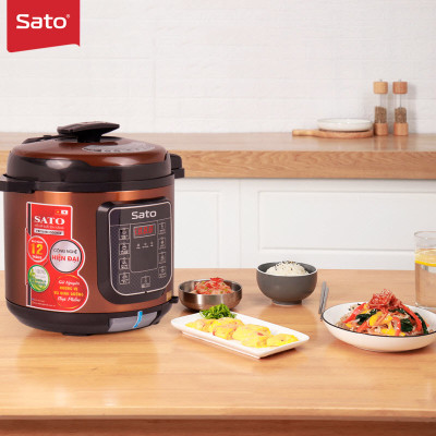 Nồi áp suất đa năng SatoAlpha 6AS039.D 6.0L - Nồi áp suất điện tử đa chức năng : nấu cơm, nấu cháo, hầm gân, ninh, súp, hấp, giữ ấm ... Dung tích : 6.0 lít phù hợp gia đình 4 - 6 người - Miễn phí vận chuyển toàn quốc - Hàng chính hãng