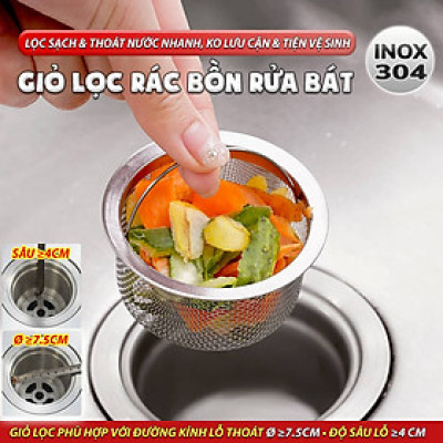 Giỏ Lọc Rác Bồn Rửa Bát INOX 304 Rổ Lọc Rác Chậu Rửa Chén Có Quai Xách Thoát Nước Nhanh Tiện Lợi