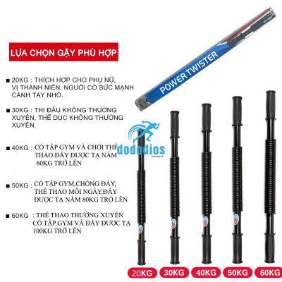 Combo gậy lò xo và kìm bóp tay - gậy bẻ lò xo 30kg, 20kg, 40kg, 50kg, 60kg và kìm bóp tay 60kg TẶNG 1 DÂY NHẢY LÕI THÉP - Chính Hãng dododios