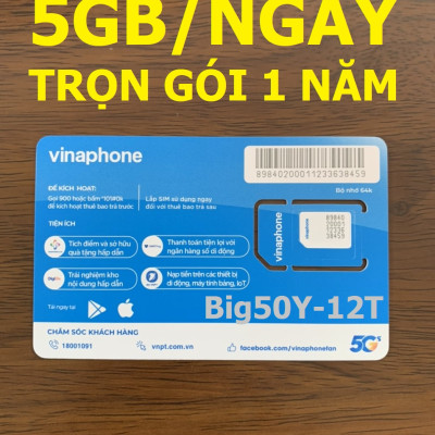 Sim 4G Vinaphone 5GB/NGÀY (Gia hạn 50k/tháng) FREE Toàn bộ Data xem Youtube, Tiktok với tốc độ cao, MAX băng thông, Max dung lượng - Dùng Toàn Quốc - hàng chính hãng