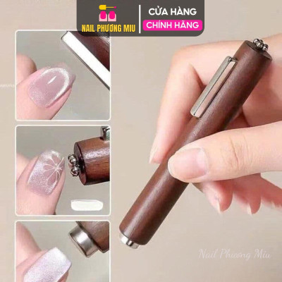 Nam Châm Trụ 3in1 Cán Gỗ Vàng Đẩy Hút Sơn Mắt Mèo Siêu Sáng Làm Nail, Nam Châm cây Mắt Mèo Trụ Dày Siêu Từ Tính