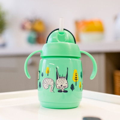 Bình Tập Uống Nước Có Ống Hút Đáy Nặng Kháng Khuẩn Chống Tràn Cho Bé Tommee Tippee Superstar 300ml, Từ 6 Tháng - Xanh Lá