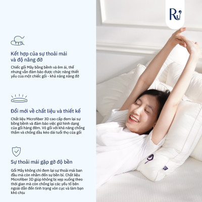 Gối Mây Ru9, Chất Liệu Microfiber 3D Tân Tiến, Đặc Biệt Chống Thấm, Nâng Đỡ Cổ - Ôm Trọn Đầu Giúp Ngủ Ngon, 2 Kích Thước