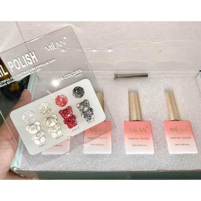 Set Sơn Nhũ Flash 4 Chai Siêu Bắt Sáng 15ml Milan, Đặc Bóng Cao Bền Màu, Tặng Kèm Bảng Màu Cao Cấp Nail Phương Miu Nữ Women