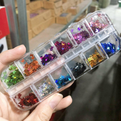 Set Kim Tuyến 12 Màu Lá Phong Bướm Sequin Làm Nail Siêu Lấp Lánh, Lá Thông Siêu Mỏng Dễ Đắp, Tạo Móng Sinh Động