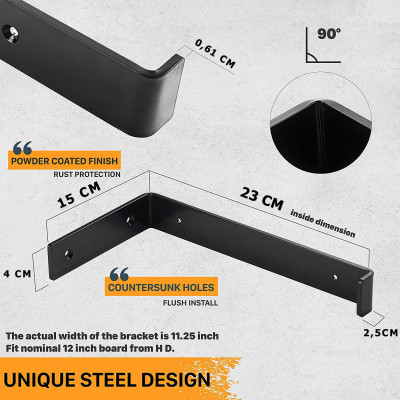 Bộ 2 giá đỡ chữ L pas mặt dưới 25 cm, ke bàn treo tường bằng thép phủ sơn tĩnh điện, kèm phụ kiện vít tắc kê - Hàng chính hãng