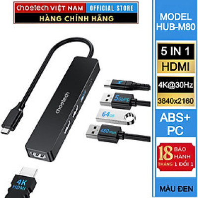 Hub chuyển đổi 5 in1 Choetech HUB-M80 - Hàng chính hãng