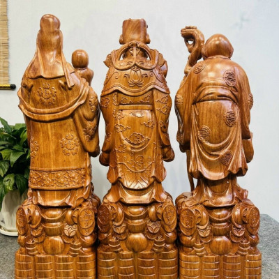 Bộ tượng phật tam đa phúc lộc thọ bằng gỗ hương đá liền khối kt cao 60cm