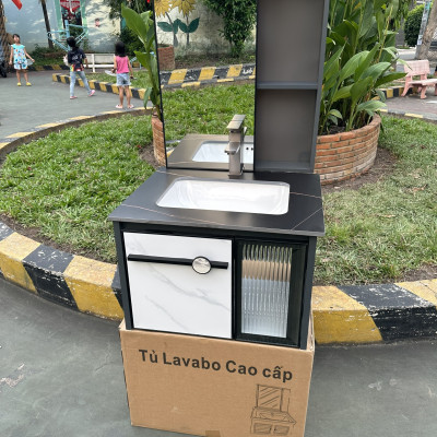 Tủ Lavabo mặt đá nguyên bộ Tundo đèn led kích thước 60 x 47 cm