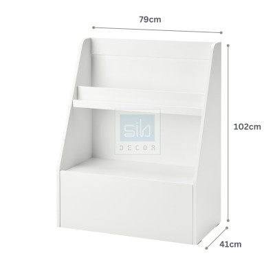 Kệ Gỗ Cho Bé BERGIG Có Ngăn Kéo Và 2 Tầng Để Sách, Đồ Chơi Màu Trắng SIB Decor TCB06