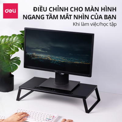 Kệ Để Màn Hình Máy Tính DELI Kệ Nâng Màn Hình Laptop PC Chất Liệu Kim Loại Có Rãnh Để Điện Thoại