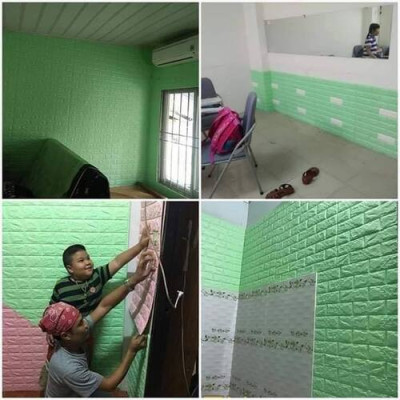 Bộ 5 Tấm Xốp Dán Tường 3D Giả Gạch Xanh Cốm 70cmx77cm