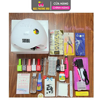 Combo Nail Cơ Bản Đầy Đủ Cho Người Mới Nail Phương Miu, Máy Hơ, 5 Chai Sơn, Base Top, Mềm Da Làm Nail Chuyên Nghiệp Nữ