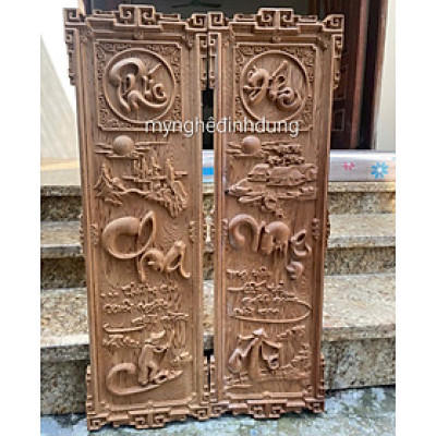 Cặp Tranh chữ cha mẹ bằng gỗ ngọc am thơm nức kt 30x97x4cm 