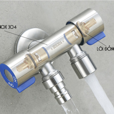 Van nước 2 cổng xả đóng mở riêng biệt Chất liệu Inox 304 