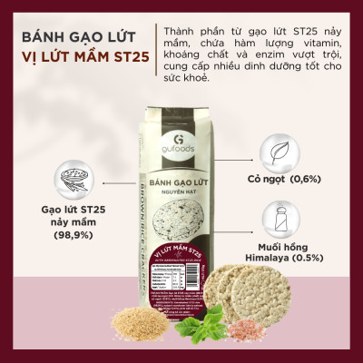 Bánh gạo lứt mầm ST25 GUfoods - Giàu chất xơ và GABA tự nhiên, Không chiên dầu, Không đường, Lành mạnh, Phù hợp Eat clean, Ăn vặt healthy, Thực dưỡng, Tập Gym, Thuần chay