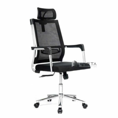 Ghế làm việc có tựa đầu giảm mỏi cổ đau vai CM4555-M Nội thất Capta Ghế văn phòng lưng lưới đen nệm đen ngã gật gù thư giãn có tựa đầu tay tựa chân thép mạ chrome Office chair hcm