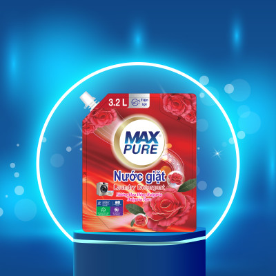 Túi nước giặt Maxpure Hương Hoa Hồng Bulgaria 3,2L - TẶNG 1 dây 10 gói nước xả hương CoCo