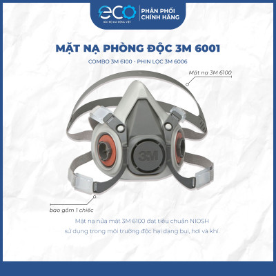 Mặt nạ chống hóa chất 3M 6100/6200 + Phin Lọc 3M 6006 lọc hơi hữu cơ vô cơ, phun sơn, phun xịt thuốc sâu, axit