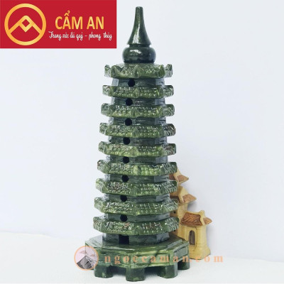 THÁP VĂN XƯƠNG 9 TẦNG ĐÁ LỤC NGỌC TỰ NHIÊN (HÀNG ĐẸP) 19 cm