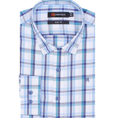 Áo sơ mi nam KHATOCO dài tay kẻ caro A1MD498S1-CNCR299-2502-D