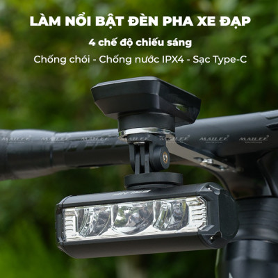 Đèn xe đạp chống nước UH-1000 3 bóng 1000 Lumens có led ban ngày, đèn trước xe đạp sạc USB Type-C, hợp kim nhôm (không kèm pad đỡ dài), đủ phụ kiện - Mai Lee