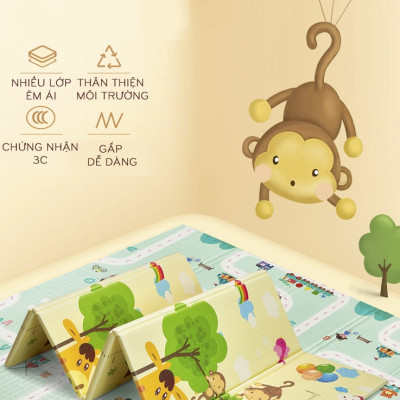 Nệm (thảm) chơi Nhà của Mẹ gấp gọn 2 mặt cho bé kích thước 180x200x1cm - họa tiết hình thú dễ thương giao ngẫu nhiên