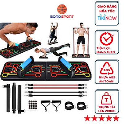 Bảng Dụng Cụ Hít Đất Kèm thanh đòn ngang ,  Dây Kéo Đa Năng Cleacco Nhiều Bài Tập Theo Màu Sắc BORO SPORT