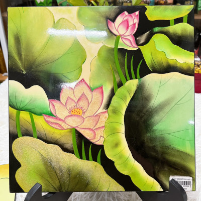 Tranh sơn mài - HOA SEN, HOA CÚC - Vuông thích hợp trang trí, làm quà tặng ý nghĩa